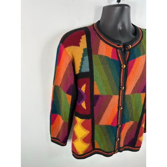 Perez Baby Alpaca Knit Cardigan Colorblock Size Large Hand Knit Colorful Artsy - Picture 10 of 11